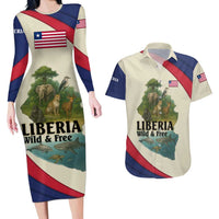 Liberia Wildlife Couples Matching Long Sleeve Bodycon Dress and Hawaiian Shirt with African Safari and Ocean Marine Life Design