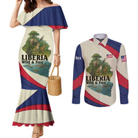 Liberia Wildlife Couples Matching Mermaid Dress and Long Sleeve Button Shirt with African Safari and Ocean Marine Life Design