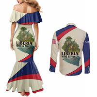 Liberia Wildlife Couples Matching Mermaid Dress and Long Sleeve Button Shirt with African Safari and Ocean Marine Life Design