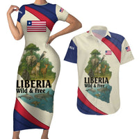 Liberia Wildlife Couples Matching Short Sleeve Bodycon Dress and Hawaiian Shirt with African Safari and Ocean Marine Life Design
