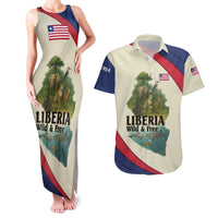 Liberia Wildlife Couples Matching Tank Maxi Dress and Hawaiian Shirt with African Safari and Ocean Marine Life Design