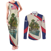Liberia Wildlife Couples Matching Tank Maxi Dress and Long Sleeve Button Shirt with African Safari and Ocean Marine Life Design