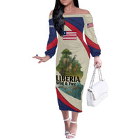 Liberia Wildlife Family Matching Off The Shoulder Long Sleeve Dress and Hawaiian Shirt with African Safari and Ocean Marine Life Design