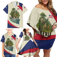 Liberia Wildlife Family Matching Off Shoulder Short Dress and Hawaiian Shirt with African Safari and Ocean Marine Life Design