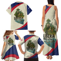 Liberia Wildlife Family Matching Tank Maxi Dress and Hawaiian Shirt with African Safari and Ocean Marine Life Design