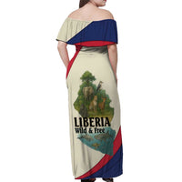 Liberia Wildlife Off Shoulder Maxi Dress with African Safari and Ocean Marine Life Design