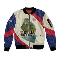 Liberia Wildlife Sleeve Zip Bomber Jacket with African Safari and Ocean Marine Life Design