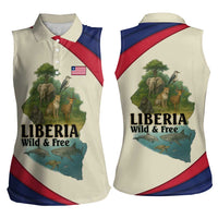 Liberia Wildlife Women Sleeveless Polo Shirt with African Safari and Ocean Marine Life Design