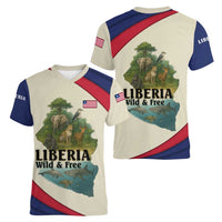 Liberia Wildlife Women V-Neck T-Shirt with African Safari and Ocean Marine Life Design