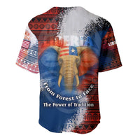 Liberia Elephant Power of Tradition Baseball Jersey with Tribal Red Blue Splash Pattern