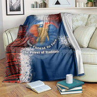 Liberia Elephant Power of Tradition Blanket with Tribal Red Blue Splash Pattern