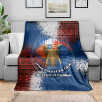 Liberia Elephant Power of Tradition Blanket with Tribal Red Blue Splash Pattern