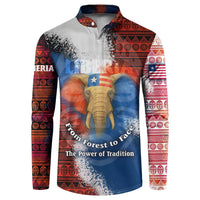 Liberia Elephant Power of Tradition Button Sweatshirt with Tribal Red Blue Splash Pattern