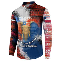 Liberia Elephant Power of Tradition Button Sweatshirt with Tribal Red Blue Splash Pattern