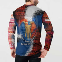 Liberia Elephant Power of Tradition Button Sweatshirt with Tribal Red Blue Splash Pattern