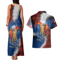 Liberia Elephant Power of Tradition Couples Matching Tank Maxi Dress and Hawaiian Shirt with Tribal Red Blue Splash Pattern