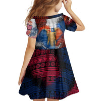 Liberia Elephant Power of Tradition Family Matching Puletasi and Hawaiian Shirt with Tribal Red Blue Splash Pattern