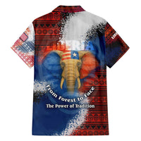 Liberia Elephant Power of Tradition Family Matching Tank Maxi Dress and Hawaiian Shirt with Tribal Red Blue Splash Pattern