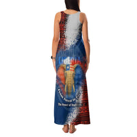 Liberia Elephant Power of Tradition Family Matching Tank Maxi Dress and Hawaiian Shirt with Tribal Red Blue Splash Pattern