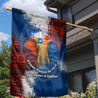 Liberia Elephant Power of Tradition Garden Flag with Tribal Red Blue Splash Pattern