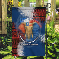 Liberia Elephant Power of Tradition Garden Flag with Tribal Red Blue Splash Pattern