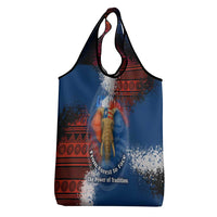 Liberia Elephant Power of Tradition Grocery Bag with Tribal Red Blue Splash Pattern