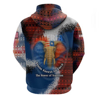 Liberia Elephant Power of Tradition Hoodie with Tribal Red Blue Splash Pattern