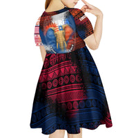 Liberia Elephant Power of Tradition Kid Short Sleeve Dress with Tribal Red Blue Splash Pattern
