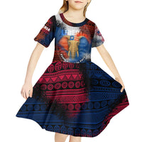 Liberia Elephant Power of Tradition Kid Short Sleeve Dress with Tribal Red Blue Splash Pattern