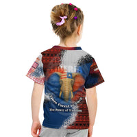 Liberia Elephant Power of Tradition Kid T Shirt with Tribal Red Blue Splash Pattern
