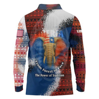 Liberia Elephant Power of Tradition Long Sleeve Polo Shirt with Tribal Red Blue Splash Pattern