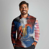 Liberia Elephant Power of Tradition Long Sleeve Polo Shirt with Tribal Red Blue Splash Pattern