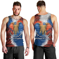 Liberia Elephant Power of Tradition Men Tank Top with Tribal Red Blue Splash Pattern