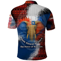 Liberia Elephant Power of Tradition Polo Shirt with Tribal Red Blue Splash Pattern