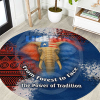 Liberia Elephant Power of Tradition Round Carpet with Tribal Red Blue Splash Pattern