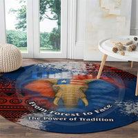 Liberia Elephant Power of Tradition Round Carpet with Tribal Red Blue Splash Pattern