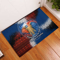 Liberia Elephant Power of Tradition Rubber Doormat with Tribal Red Blue Splash Pattern