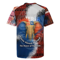Liberia Elephant Power of Tradition Rugby Jersey with Tribal Red Blue Splash Pattern