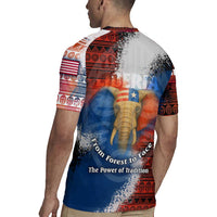 Liberia Elephant Power of Tradition Rugby Jersey with Tribal Red Blue Splash Pattern