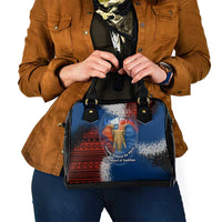 Liberia Elephant Power of Tradition Shoulder Handbag with Tribal Red Blue Splash Pattern