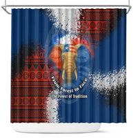 Liberia Elephant Power of Tradition Shower Curtain with Tribal Red Blue Splash Pattern