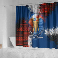 Liberia Elephant Power of Tradition Shower Curtain with Tribal Red Blue Splash Pattern