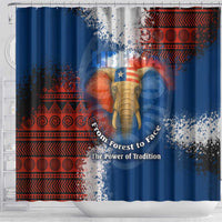 Liberia Elephant Power of Tradition Shower Curtain with Tribal Red Blue Splash Pattern