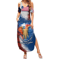 Liberia Elephant Power of Tradition Summer Maxi Dress with Tribal Red Blue Splash Pattern
