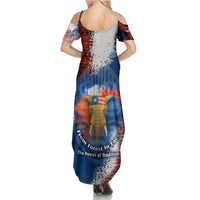 Liberia Elephant Power of Tradition Summer Maxi Dress with Tribal Red Blue Splash Pattern
