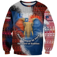 Liberia Elephant Power of Tradition Sweatshirt with Tribal Red Blue Splash Pattern