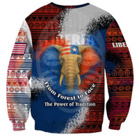 Liberia Elephant Power of Tradition Sweatshirt with Tribal Red Blue Splash Pattern