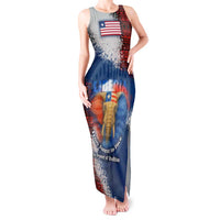 Liberia Elephant Power of Tradition Tank Maxi Dress with Tribal Red Blue Splash Pattern