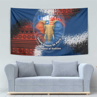 Liberia Elephant Power of Tradition Tapestry with Tribal Red Blue Splash Pattern