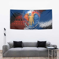 Liberia Elephant Power of Tradition Tapestry with Tribal Red Blue Splash Pattern
